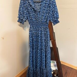 Max Studio Blue Puff Sleeve Maxi Dress for Weddings